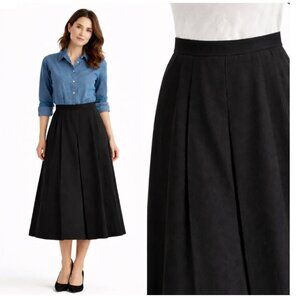 Mister Leonard Black Wool A-Line Midi Skirt 70s Large Pleated Front Dark Arcadem